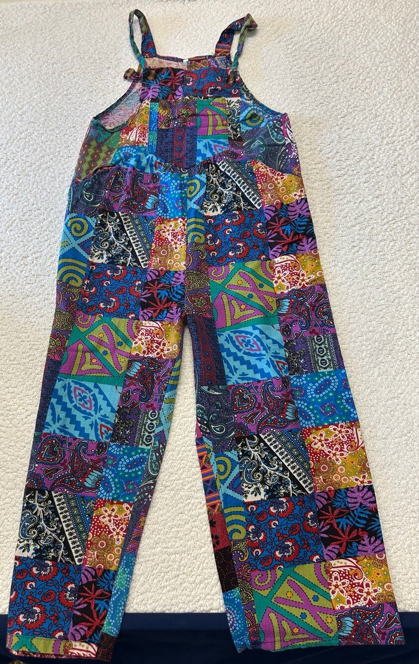 Womens Boho Patchwork Overalls Medium